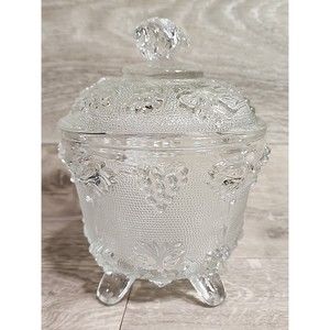 Jeanette Glass Grape Leaf  Footed Candy Dish